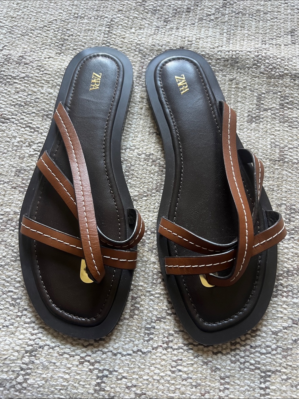 ZARA Brown & Black Strappy Slide Sandals